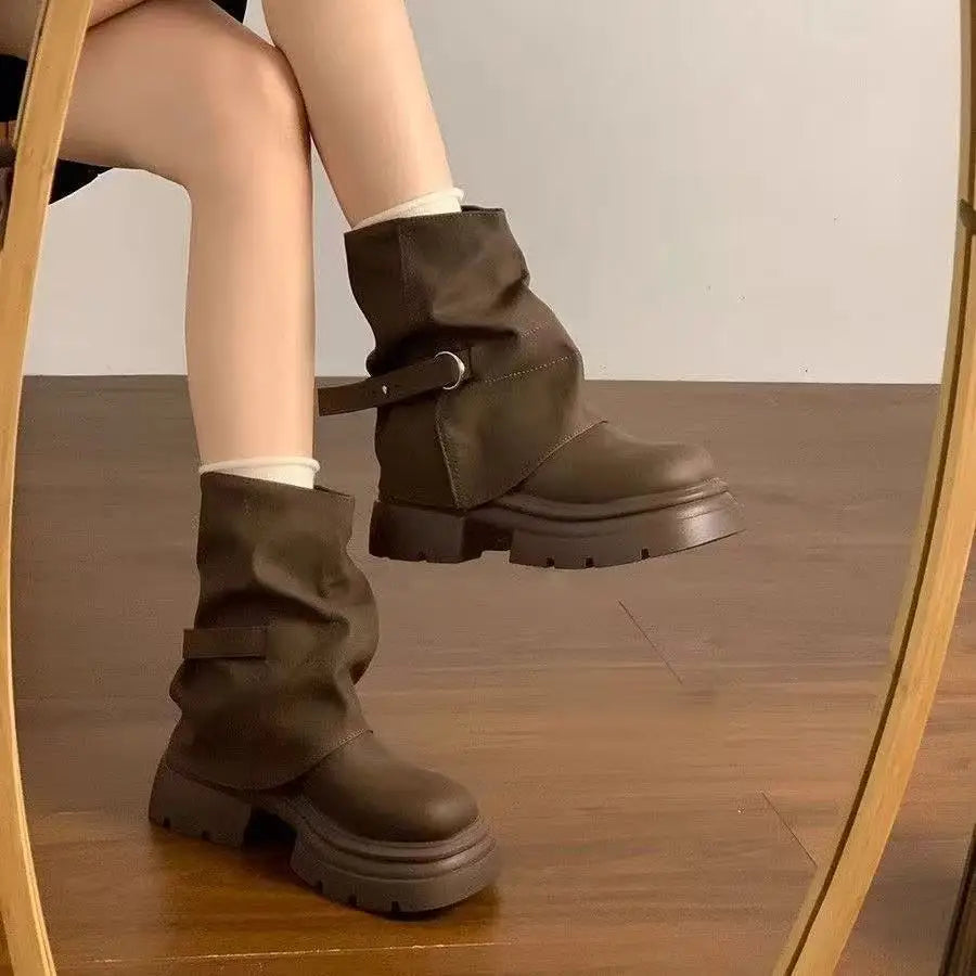 YBQJOO Women's Vintage Platform Block Heel Ankle Boots Platform Ankle Boots Axl