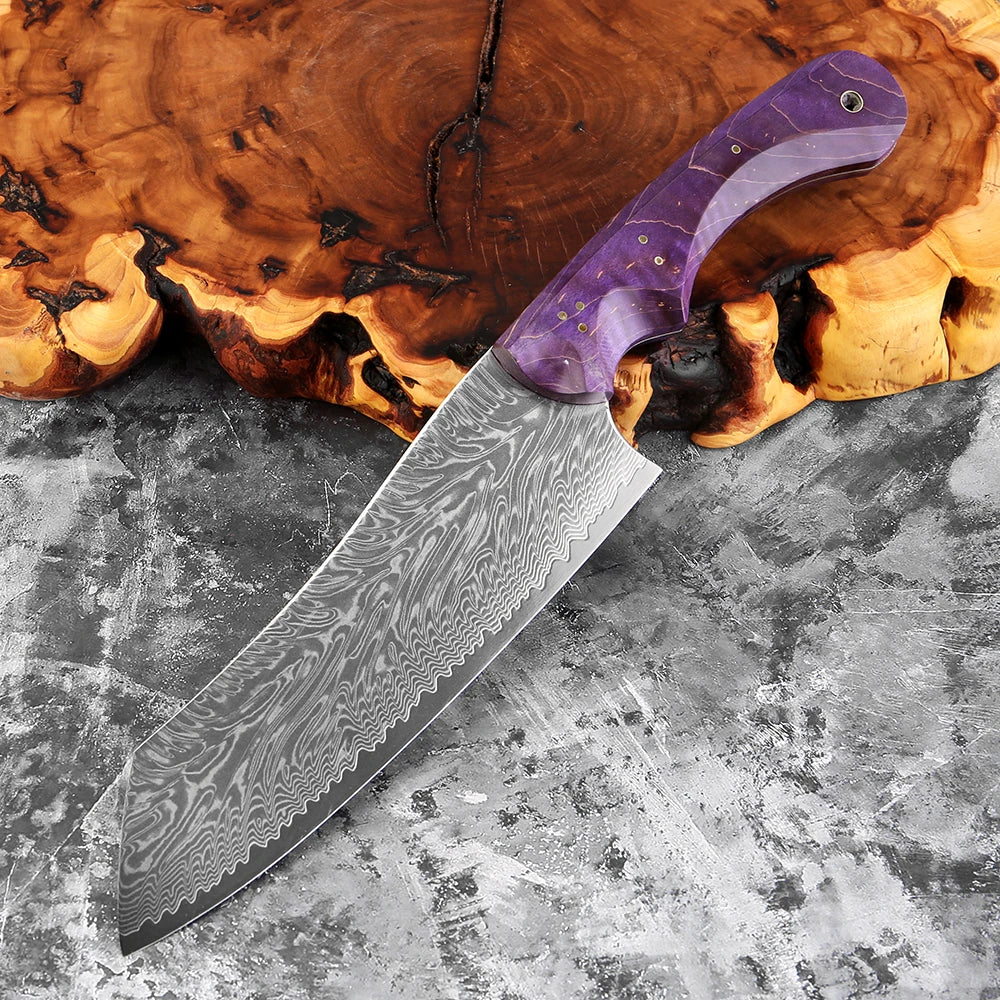 XITUO 7-Inch Damascus Santoku Knife – Purple Wood Handle Santoku Kitchen Knife Axl