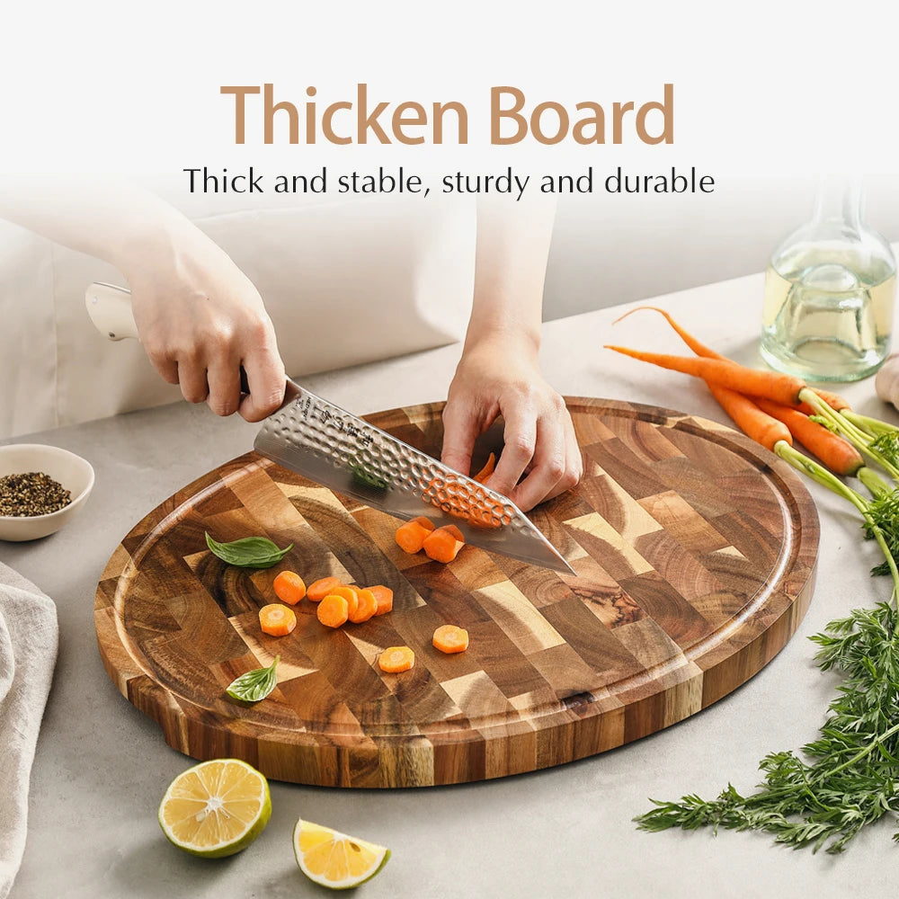 XINZUO Acacia Wood End Grain Round Cutting Board | Non-Slip Wood Cutting Board Axl
