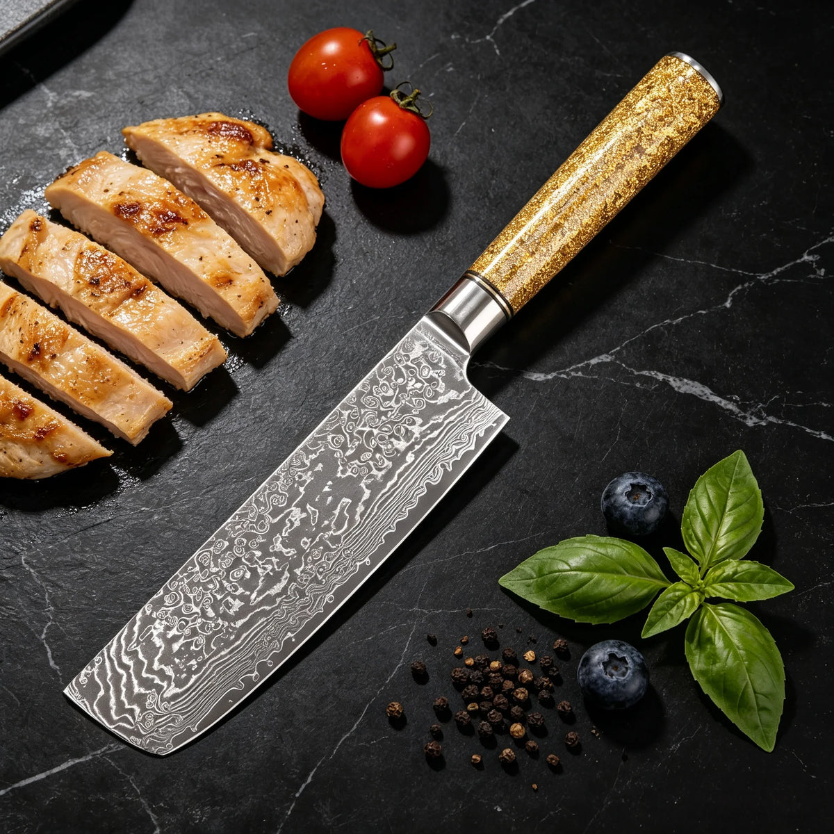 67-Layer Damascus Steel Japanese Nakiri Chef Knife Damascus Kitchen Knife Axl