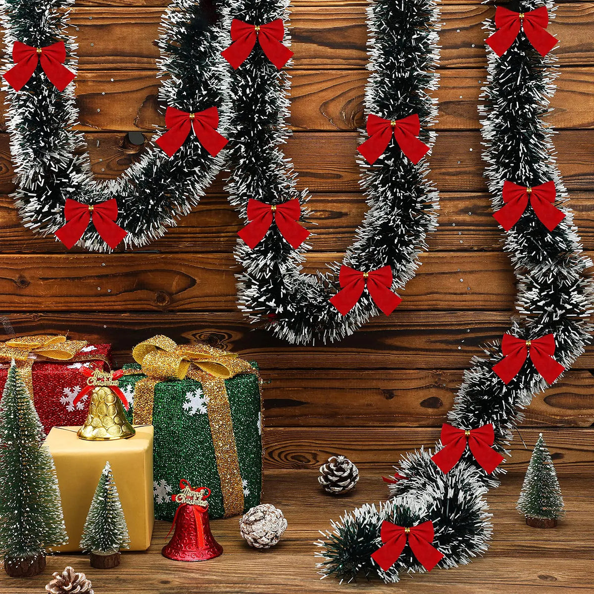 Artificial Christmas Tinsel Garland with Bowknot | Xmas Decor Christmas Tinsel Garland Axl