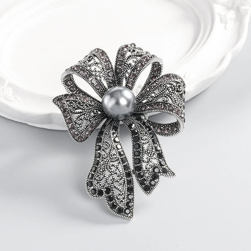 Vintage Rhinestone Pearl Bowknot Brooch – Women's Pin Fashion Brooch Pin Axl