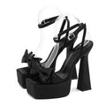 Women's Satin Bowknot Platform High Heel Sandals | Square Toe Platform Heeled Sandals Axl Black 38
