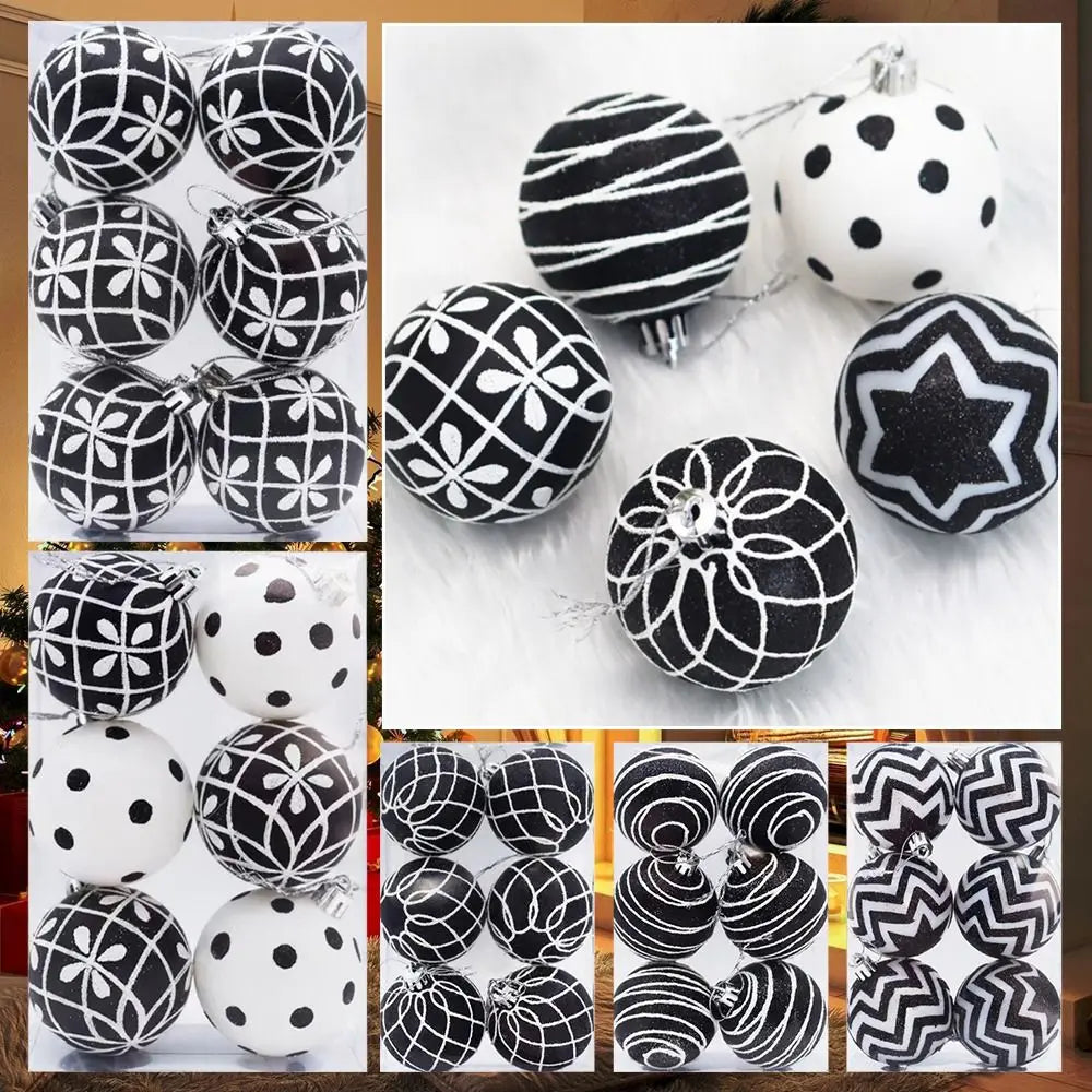 6-Pack Hand-Painted Black & White Christmas Ball Ornaments Christmas Ornaments Axl