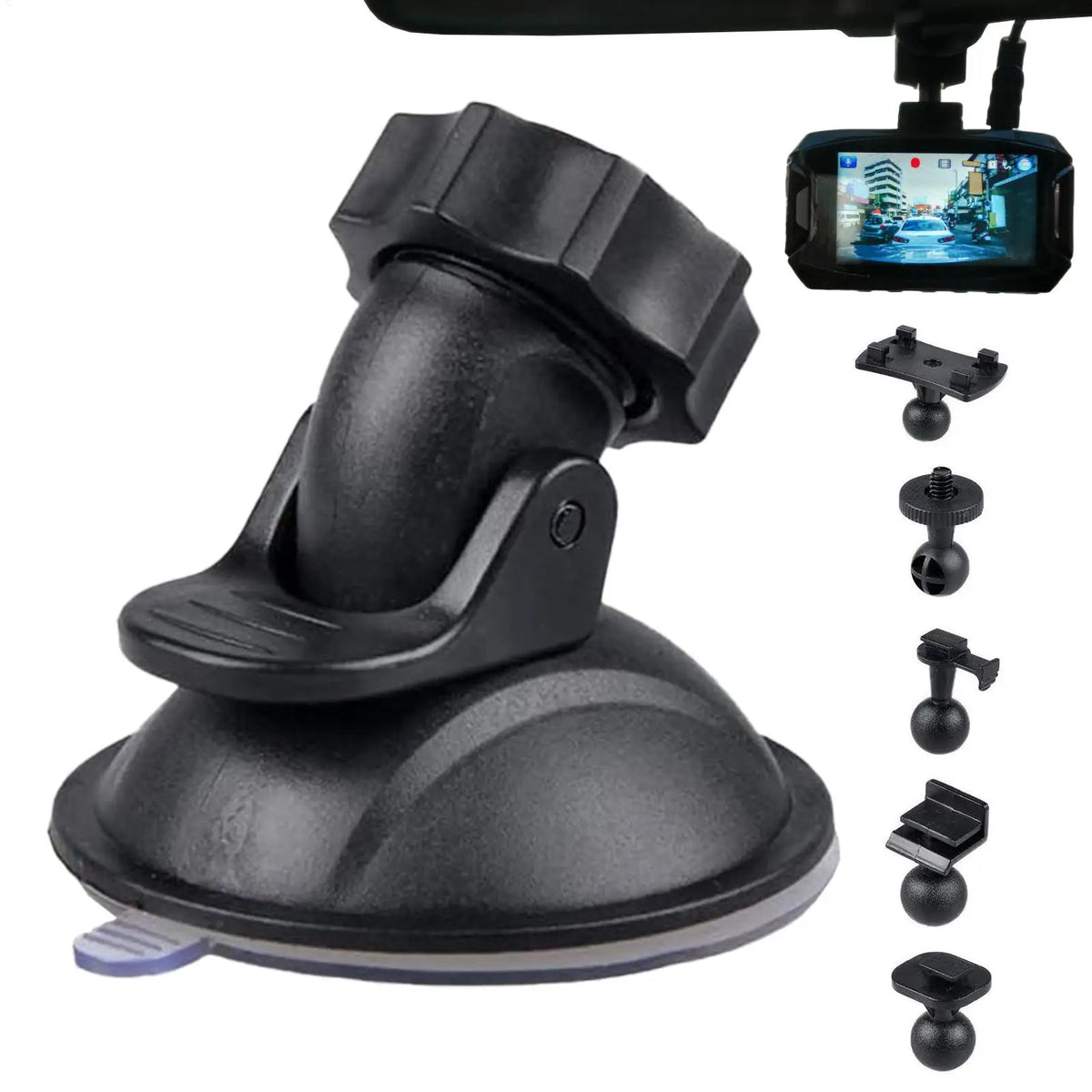 Car Suction Cup Dash Cam Mount – 360° Rotation, 5 Adapters Dash Cam Mount Axl