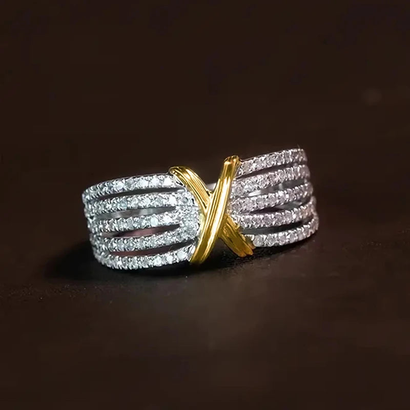 Huitan Two-Tone Cross Ring – Sparkling CZ Statement Ring Fashion Statement Ring Axl