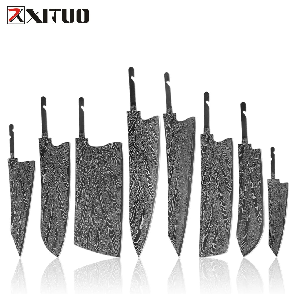 Damascus Steel Knife Blank Set 1–8 PCS | DIY Kitchen Blade Knife Blank Set Axl