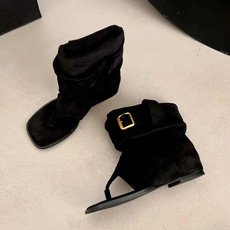 Women's Open Toe Wedge Ankle Boots – Buckle Strap Booties Wedge Ankle Boots Axl