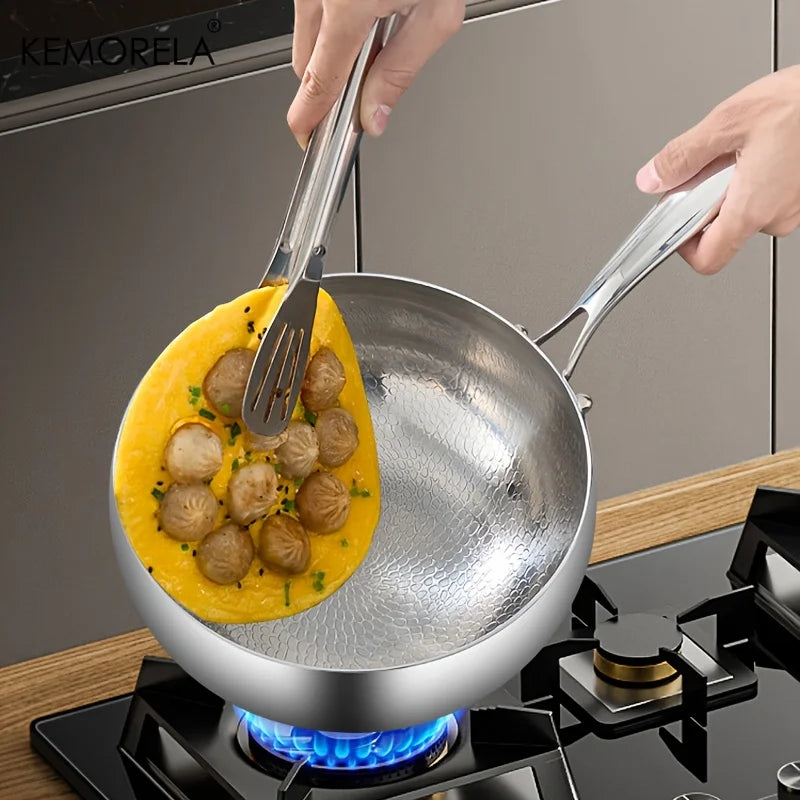 KEMORELA 3-Layer Stainless Steel Wok Pan – Hammered Finish Stainless Steel Wok Axl