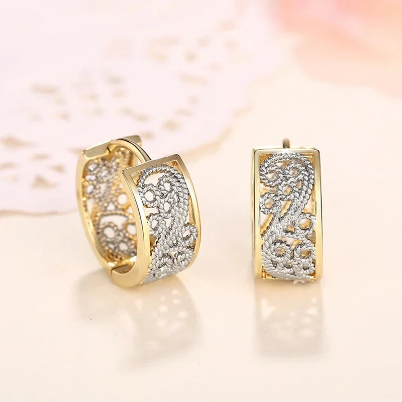 Huitan Two-Tone Hollow Hoop Earrings | Geometric Fashion Jewelry Hoop Earrings Axl