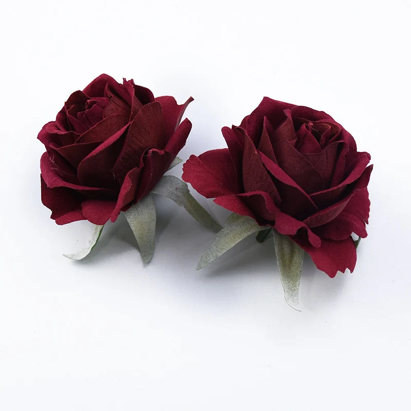Artificial Silk Rose Heads 5 or 10 Pcs – DIY Wedding Decor Artificial Silk Flowers Axl Burgundy 10 PCS