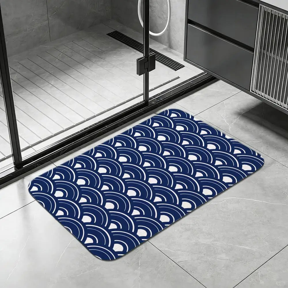 Japanese Seigaiha Diatomite Bath Mat – Quick Dry & Non-Slip Diatomite Bath Mat Axl White4 40x60cm
