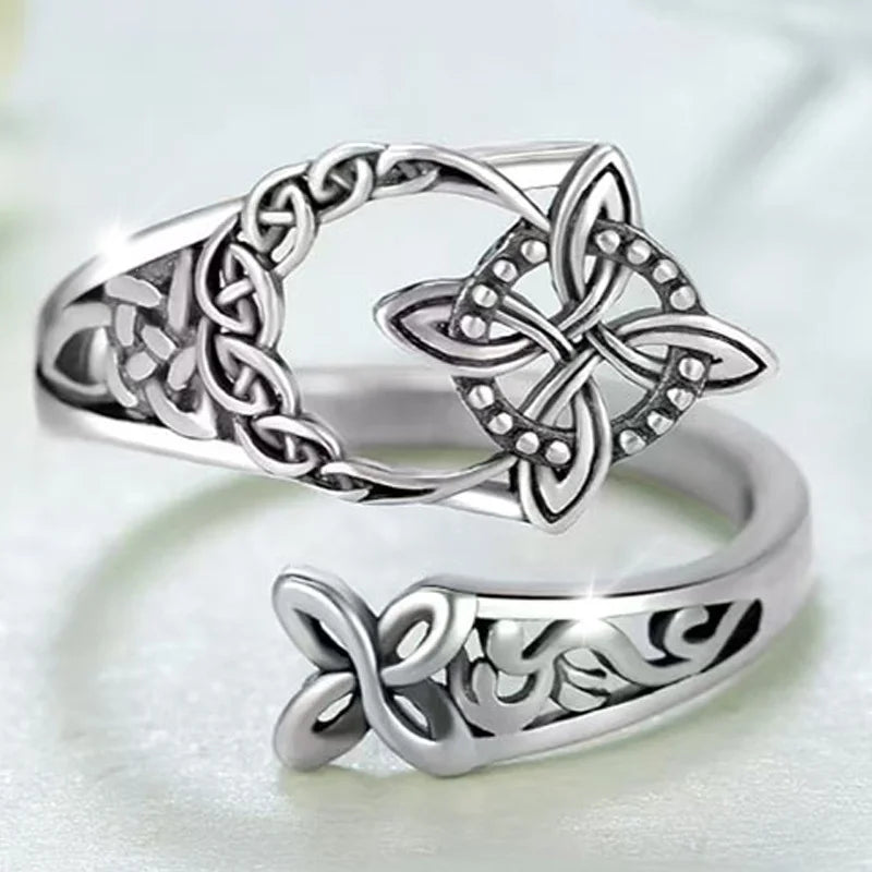 Huitan Celtic Knot Adjustable Ring | Antique Silver Women Fashion Ring Axl