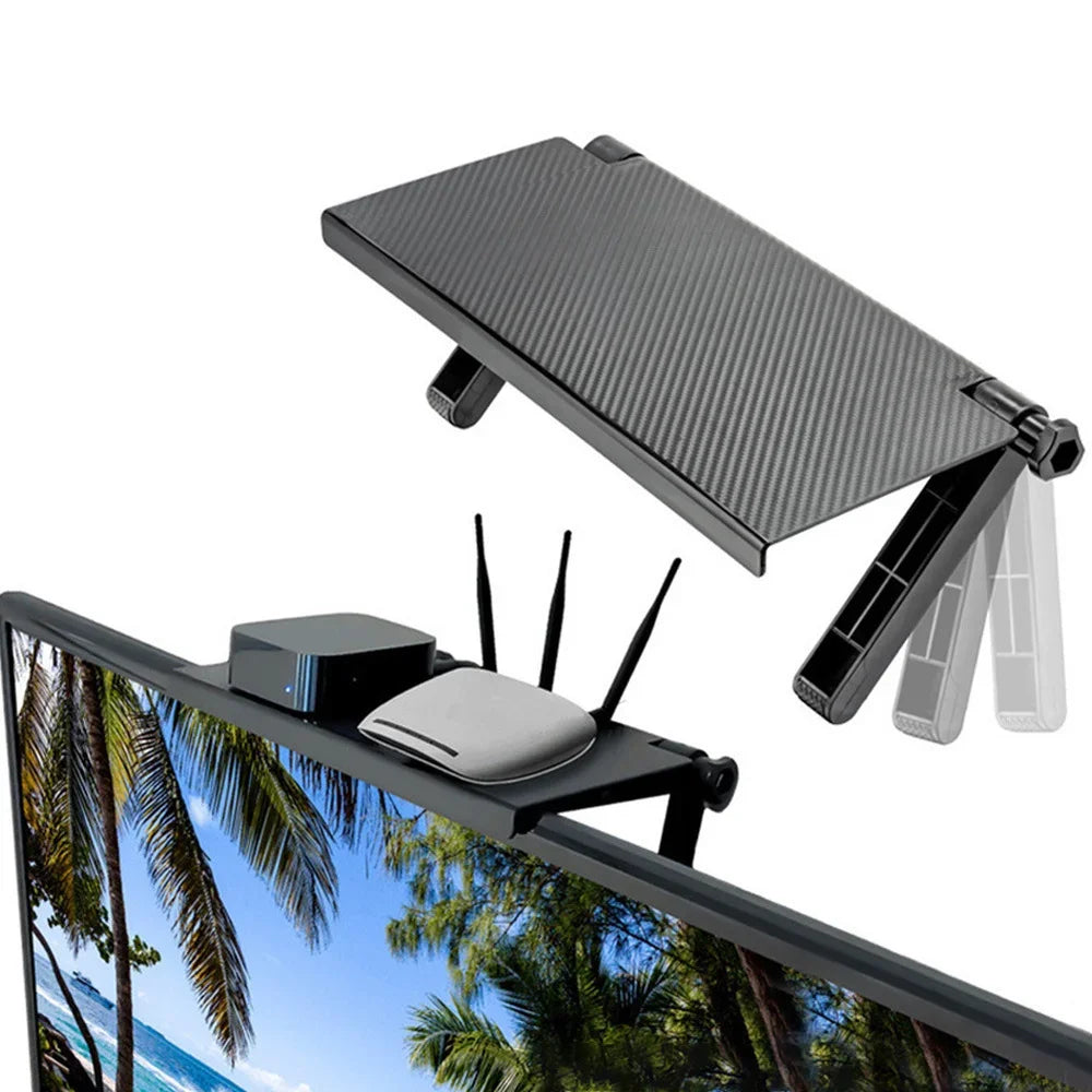 TV Monitor Top Shelf Organizer – Foldable 2-Tier Storage Rack Monitor Storage Shelf Axl