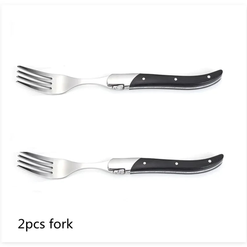 Laguiole Steak Knives Set – Black Wood Handle Stainless Steel Steak Knife Set Axl 2pcs forks