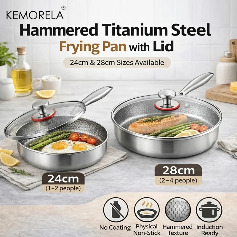 KEMORELA Titanium Non-Stick Frying Pan & Wok with Lid 24/28cm Titanium Frying Pan Axl