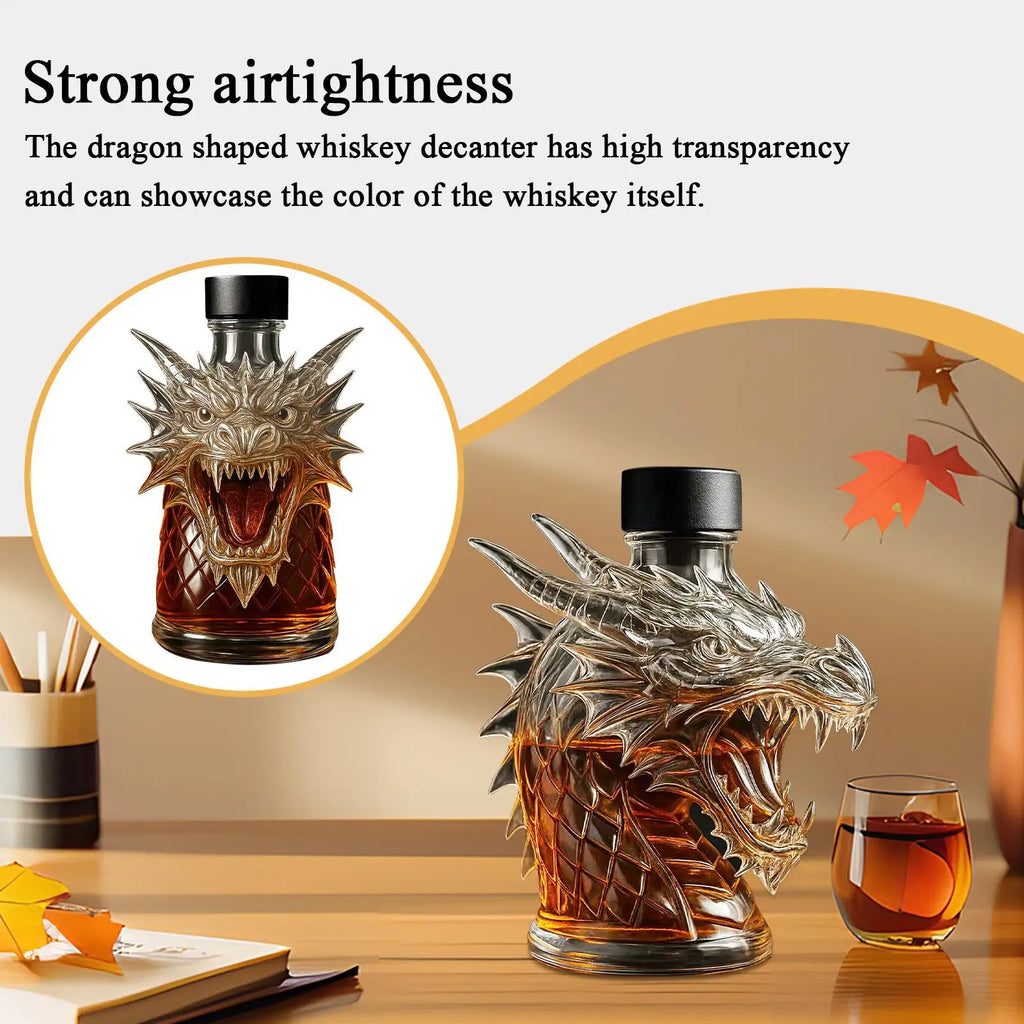 Clear Glass Dragon Decanter – Novelty Collectible Liquor Bottle Glass Decanter Axl