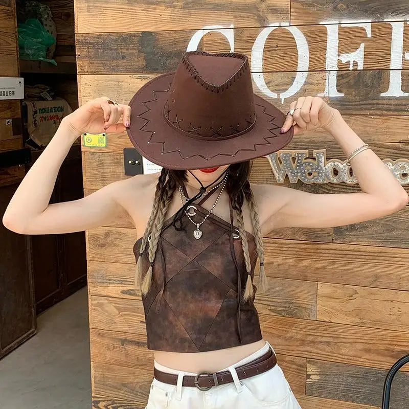Unisex Western Cowboy Hat – Suede Cowgirl Cap for Parties Western Cowboy Hat Axl