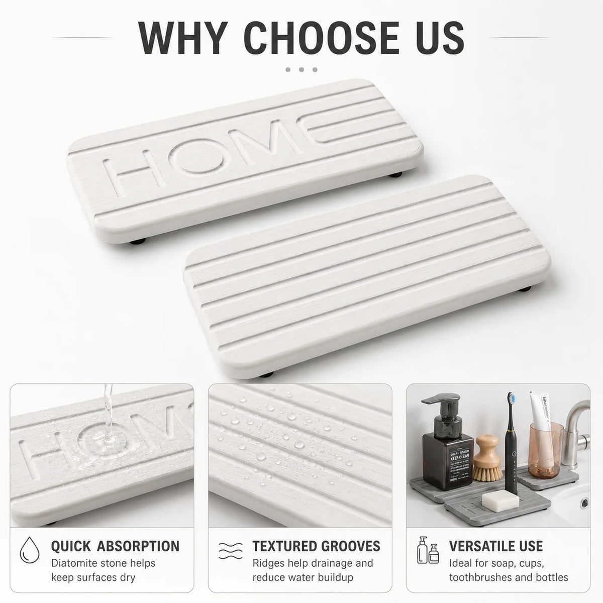 2-Piece Diatomaceous Earth Drying Mat & Sink Tray Organizer Stone Drying Mat Axl