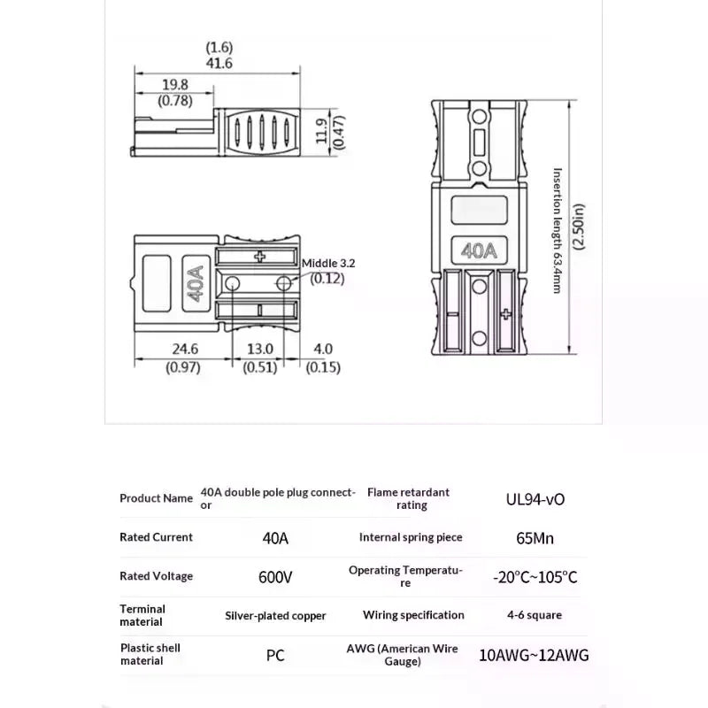 40A 600V Battery Power Connector Plug – Forklift & Industrial Industrial Power Connector Axl