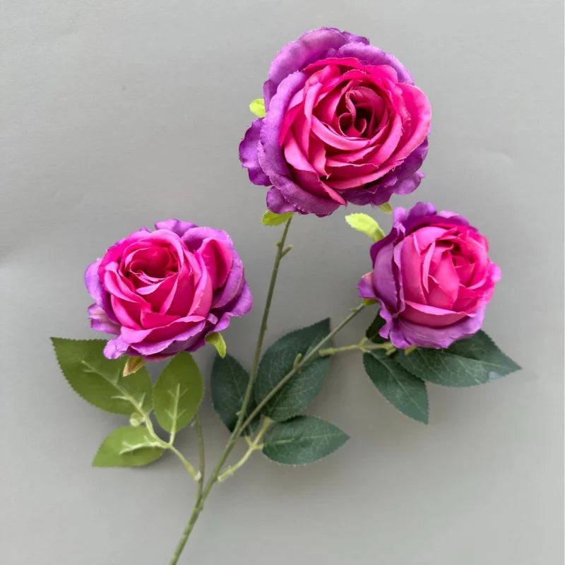 Artificial Silk Rose Branch – 3-Head Flower Stem 26" Tall Artificial Flower Branch Axl