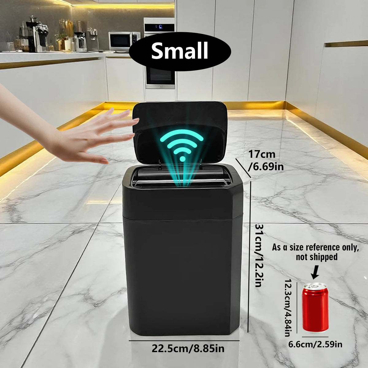 ONEKA Slim Motion Sensor Trash Can – Auto Lid, Black Motion Sensor Trash Can Axl 1pc Black Size S