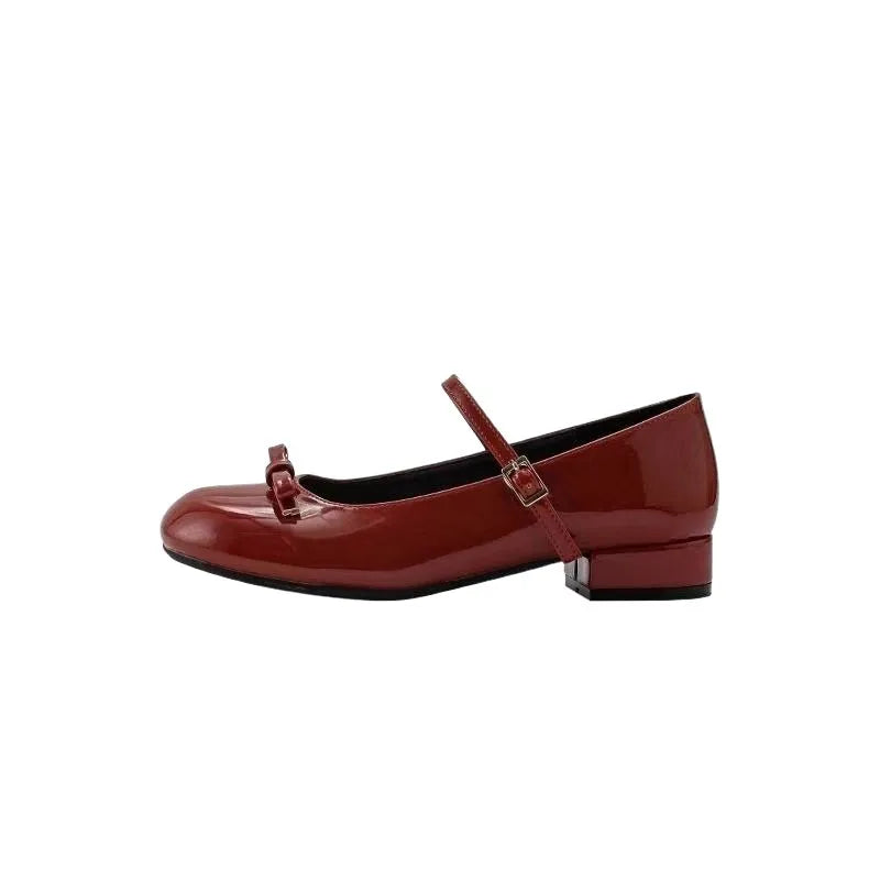 Women's Wine Red Mary Jane Shoes – Butterfly-Knot Block Heel Women's Mary Jane Shoes Axl