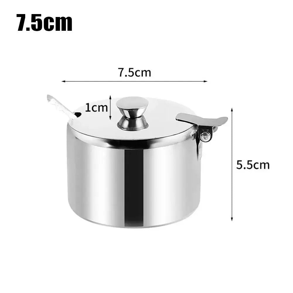 Stainless Steel Sugar Pot with Lid & Spoon | Salt Jam Jar Condiment Storage Jar Axl 7.5cm