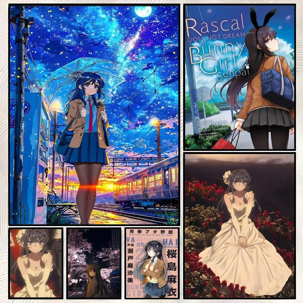 Anime Sakurajima Mai Self-Stick HD Wall Poster | Waterproof Decor Anime Wall Poster Axl