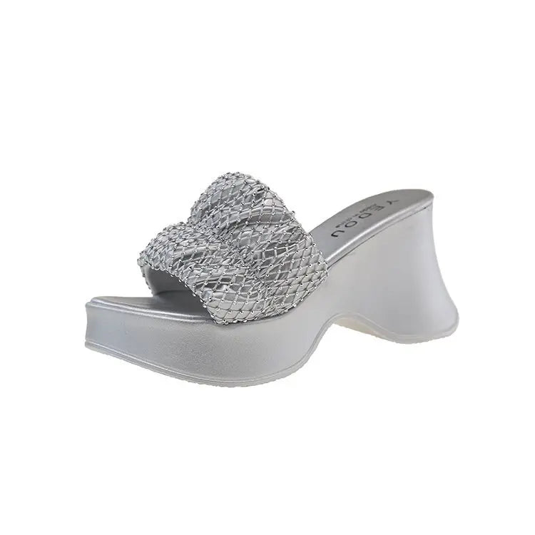 Women's Platform Wedge Slide Sandals | Open Toe Summer Slippers Platform Wedge Sandals Axl Silver 39