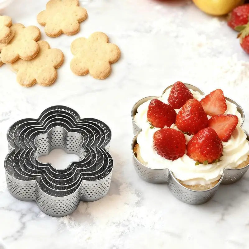 Flower Perforated Stainless Steel Tart Ring Baking Mold Tart Ring Mold Axl