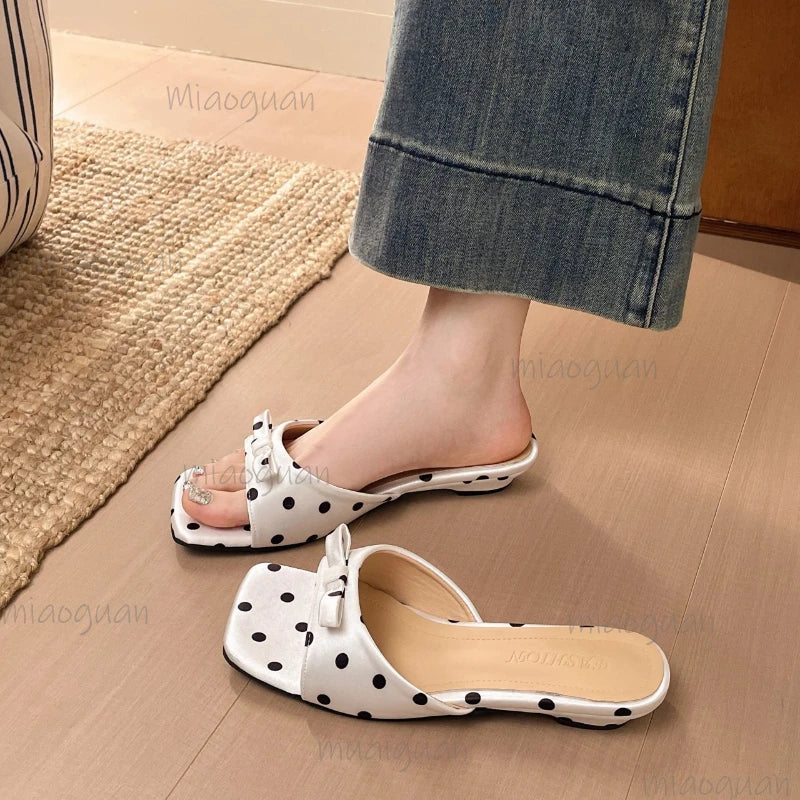 Women's Polka Dot Flat Sandals – Open Toe Summer Slides Women's Flat Sandals Axl
