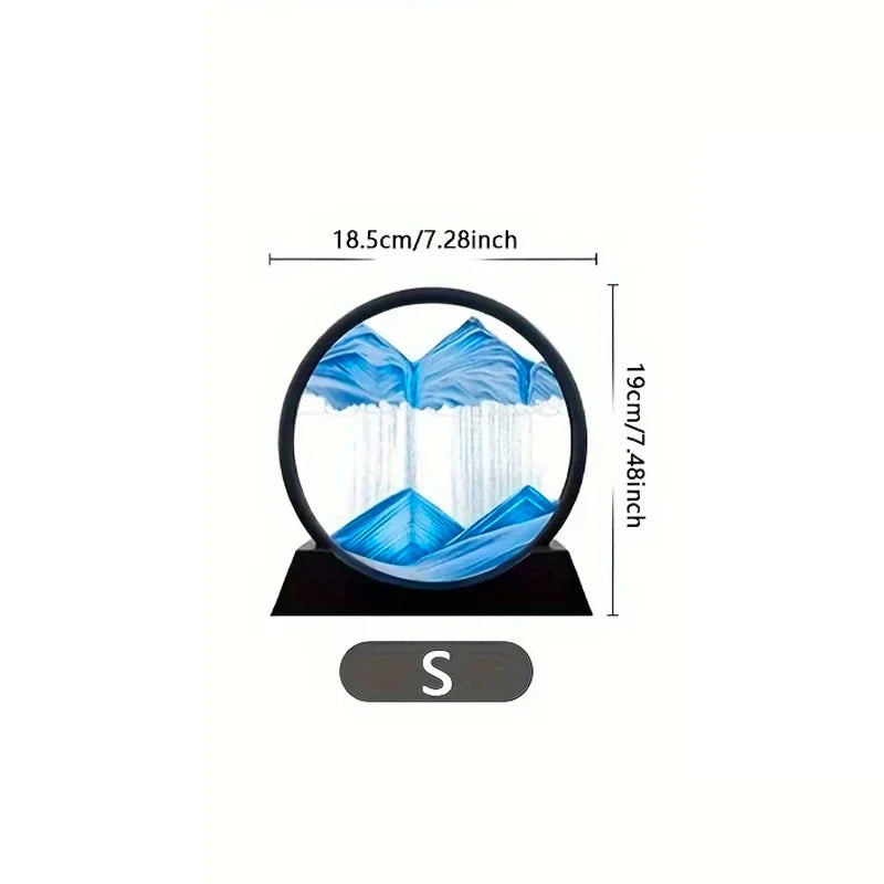 3D Moving Sand Art Picture – 18.5cm Round Glass Ocean Sandscape Sand Art Decor Axl