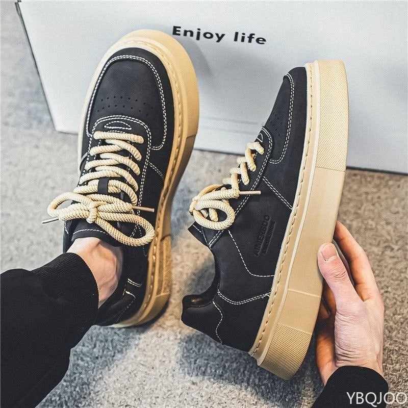 YBQJOO Men's Casual Board Shoes – Trendy Lace-Up Sneakers Casual Board Shoes Axl black 44