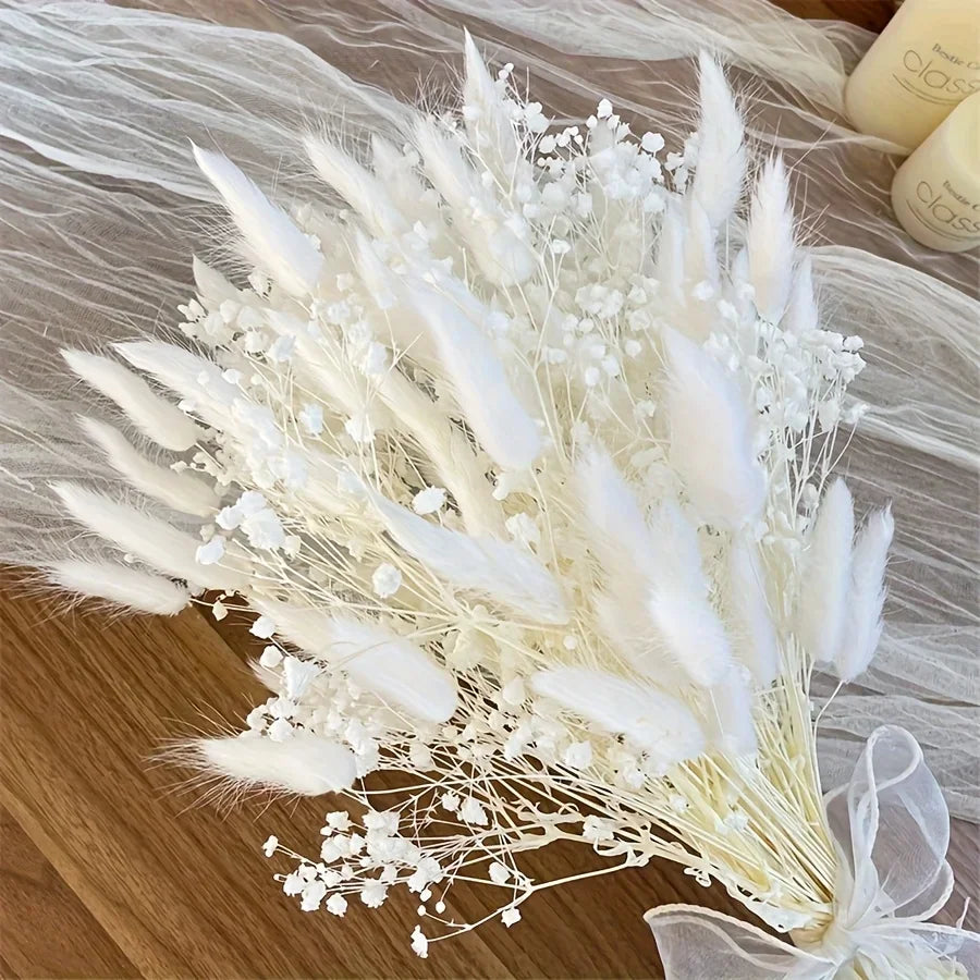White Gypsophila Pampas Grass Dried Flower Bouquet | Boho Décor Dried Flower Bouquet Axl