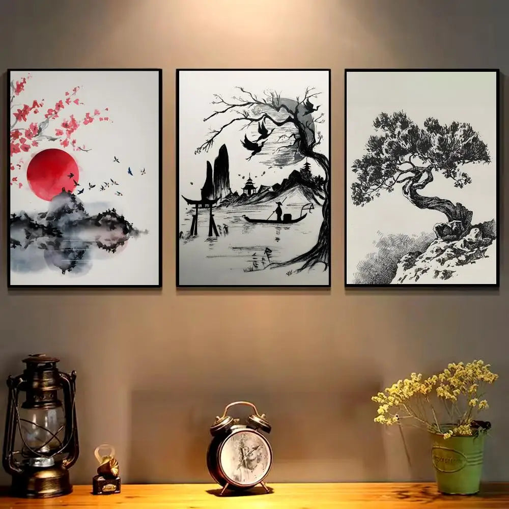 Landscape Ink Calligraphy HD Canvas Wall Art | Home Decor Canvas Wall Art Axl