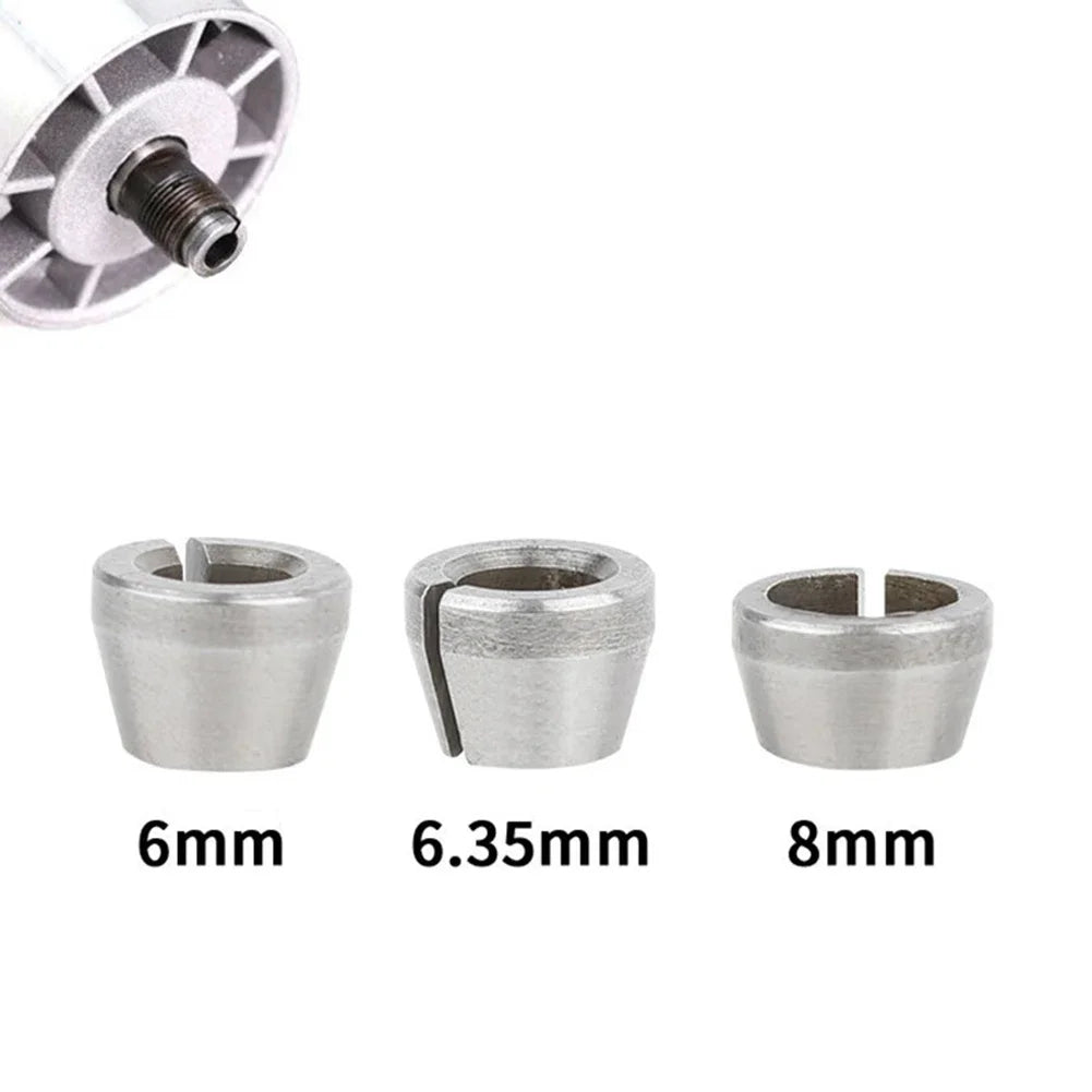 3-Piece Collet Chuck Adapter Set – 6mm, 6.35mm & 8mm Router Router Collet Adapter Axl