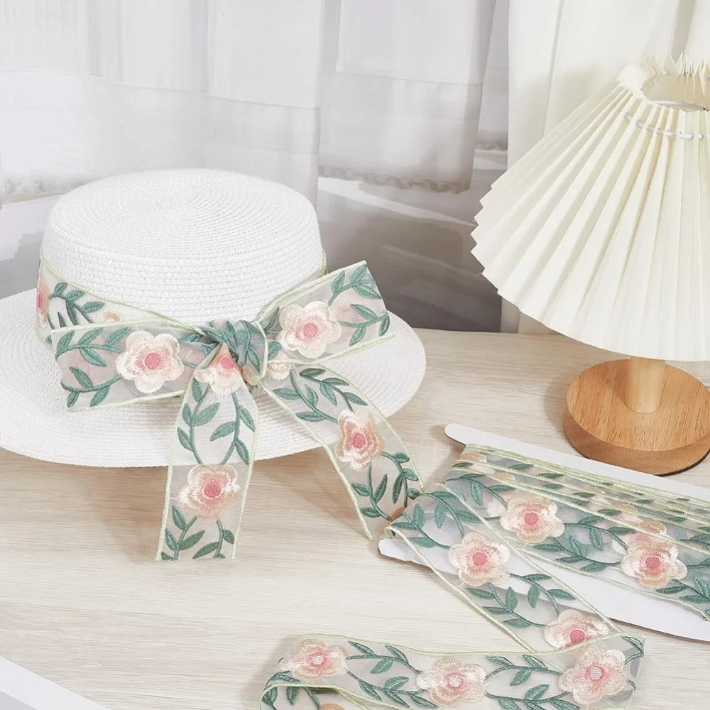 White Organza Embroidery Flower Trim Ribbon 5 Yards 49mm Embroidery Trim Ribbon Axl