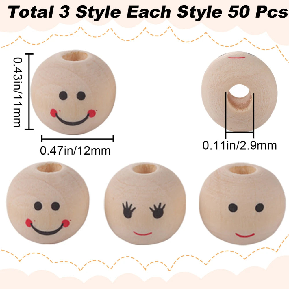300Pcs Natural Wood Beads – 3 Sizes Round Wooden Spacer Beads Wooden Craft Beads Axl AECH04-06349