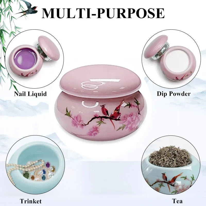 Ceramic Dappen Dish with Lid – Nail Art Acrylic Liquid Cup Nail Art Tool Axl