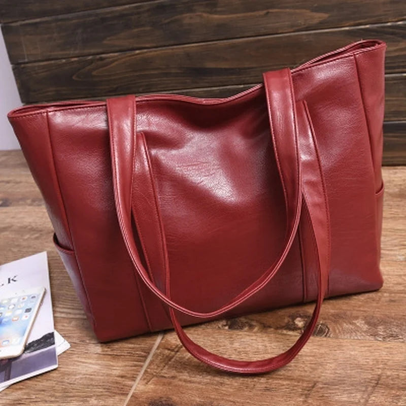 Women's Large Capacity PU Leather Shoulder Handbag | Casual Tote Shoulder Handbag Axl winered