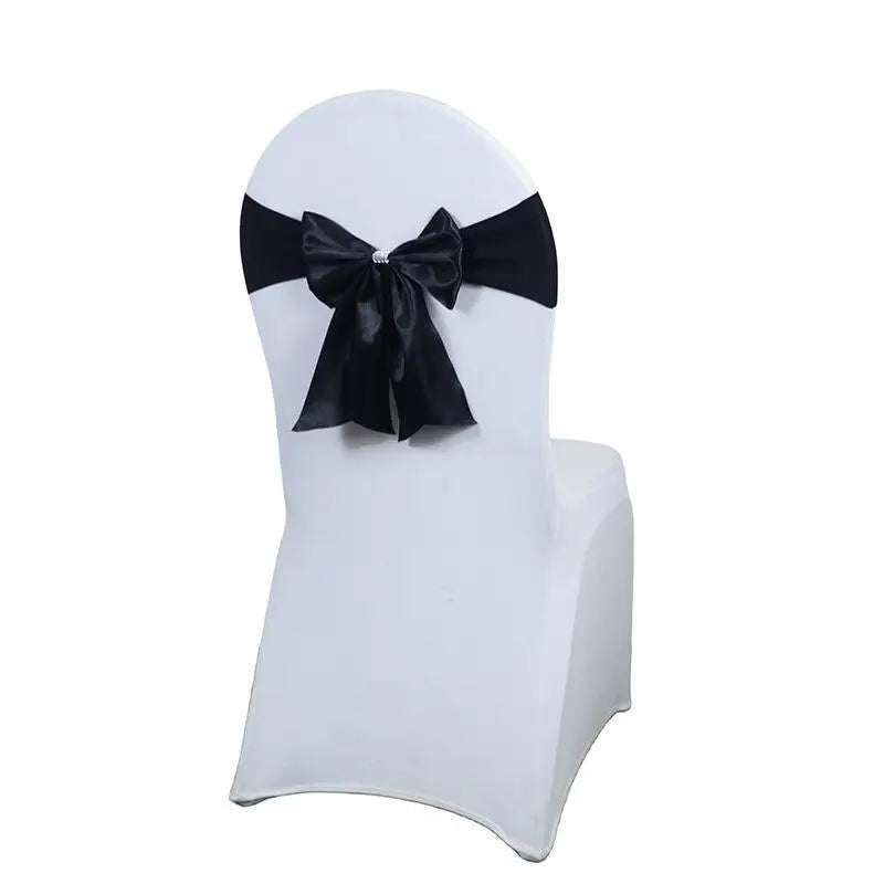Satin Chair Bow Sash with Rhinestone – Wedding & Party Décor Chair Bow Sash Axl W