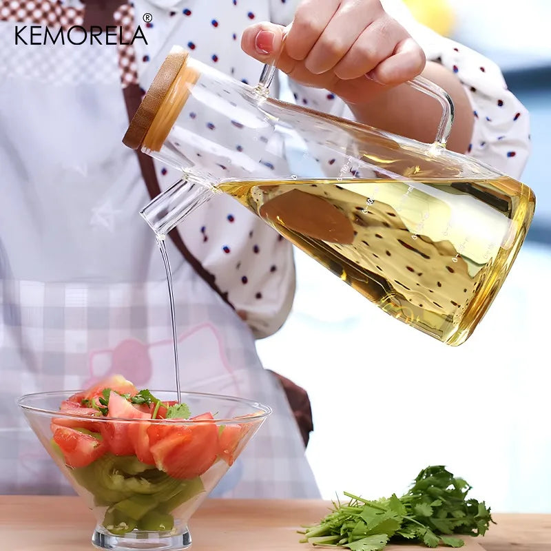KEMORELA 900ml Glass Oil Bottle with Handle | PVC-Free Kitchen Glass Oil Dispenser Axl