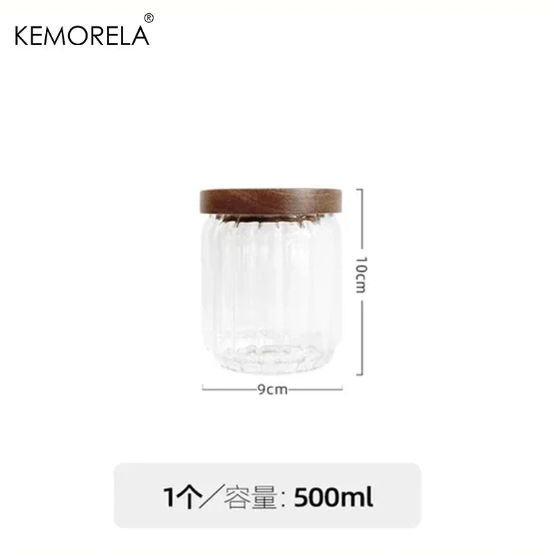 Glass Storage Jar with Acacia Wood Lid | Airtight Borosilicate Glass Storage Jar Axl 500ML