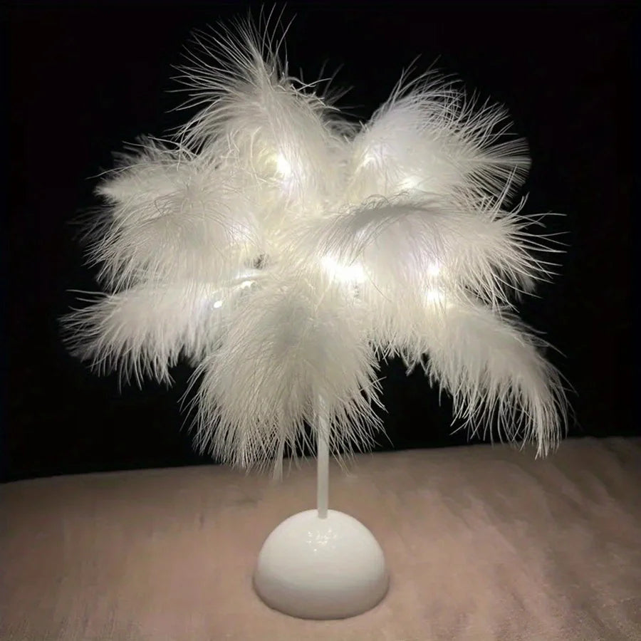 LED Feather Table Lamp – Warm White Night Light & Home Decor Decorative Night Light Axl White