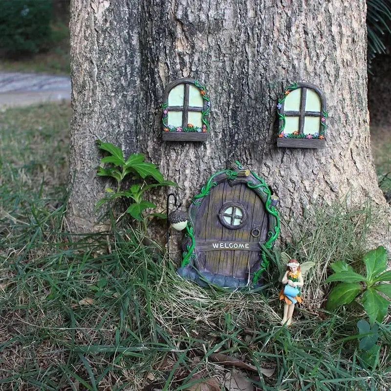 Miniature Fairy Gnome Door & Window Set | Garden Decoration Garden Fairy Decor Axl