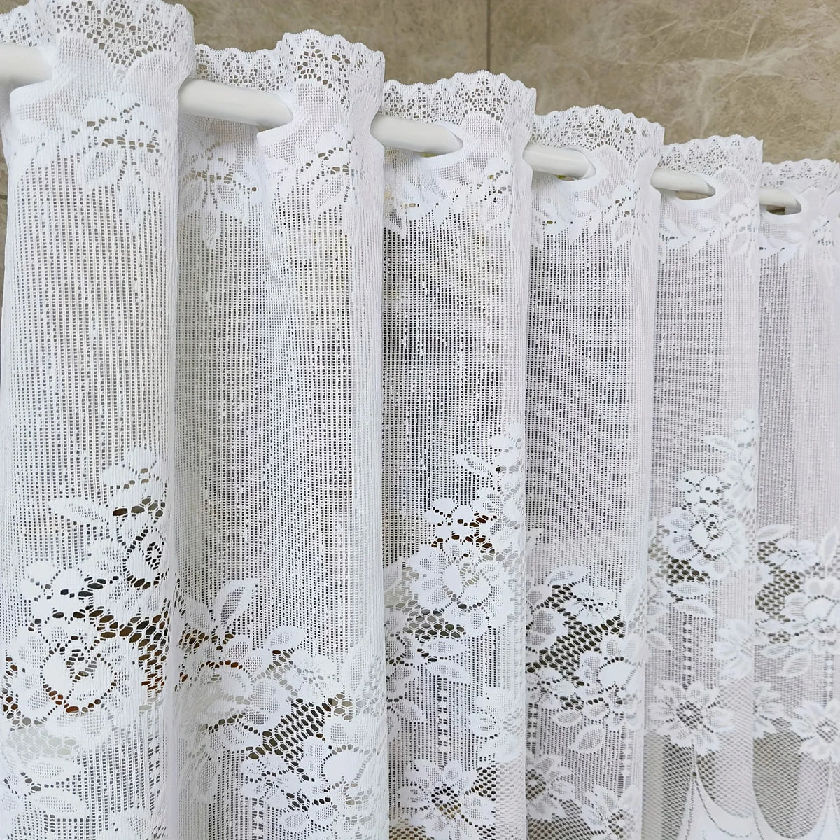 White Lace Chiffon Curtains – Floral Ruffle Pole Pocket Panel Lace Window Curtain Axl W39 H24in (100 60cm)