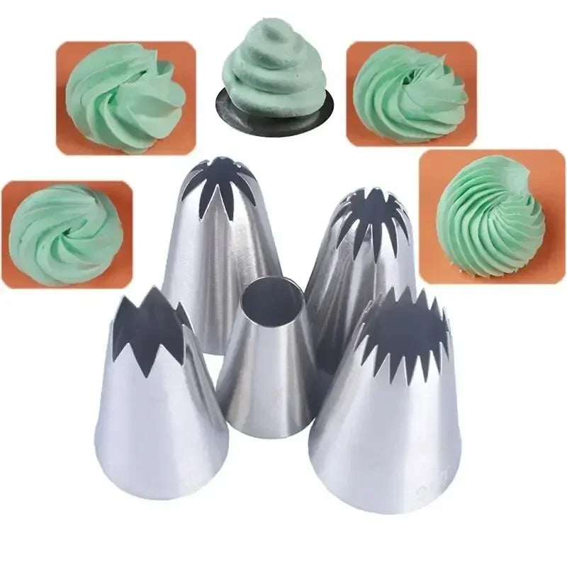 5-Piece Stainless Steel Piping Nozzle Set – Cake & Cream Tips Piping Nozzle Set Axl 5PCs