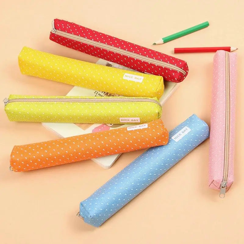 Kawaii Canvas Zipper Pencil Case – Cute Dot Stationery Bag Canvas Pencil Case Axl