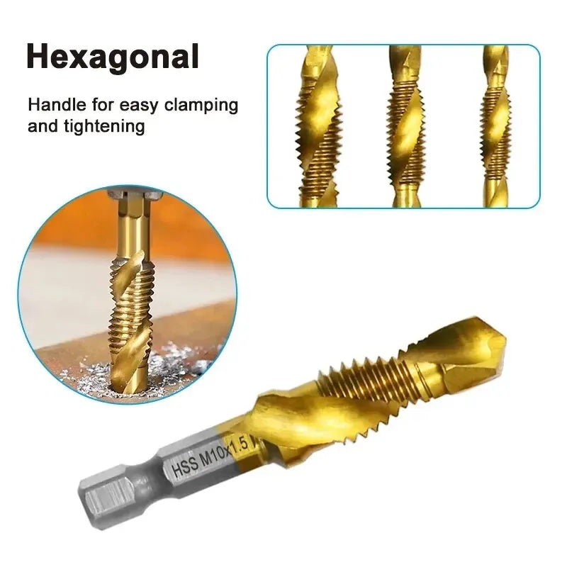 6-Piece HSS Titanium Tap & Drill Integrated Set | Gold Coat Tap & Drill Set Axl